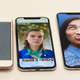 From left to right: iPhone 8, iPhone Xs, and iPhone Xs Max